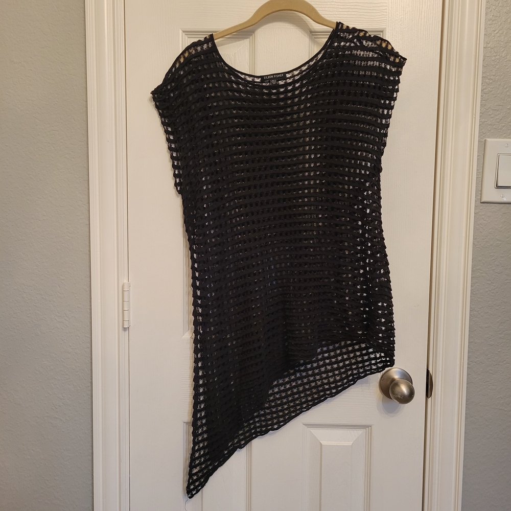 Eileen Fisher Black Asymmetrical Mesh Top